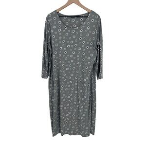 Gudrun Sjödén Dress Womens XL Gray Daisy Floral Midi 3/4 Sleeve Organic Cotton